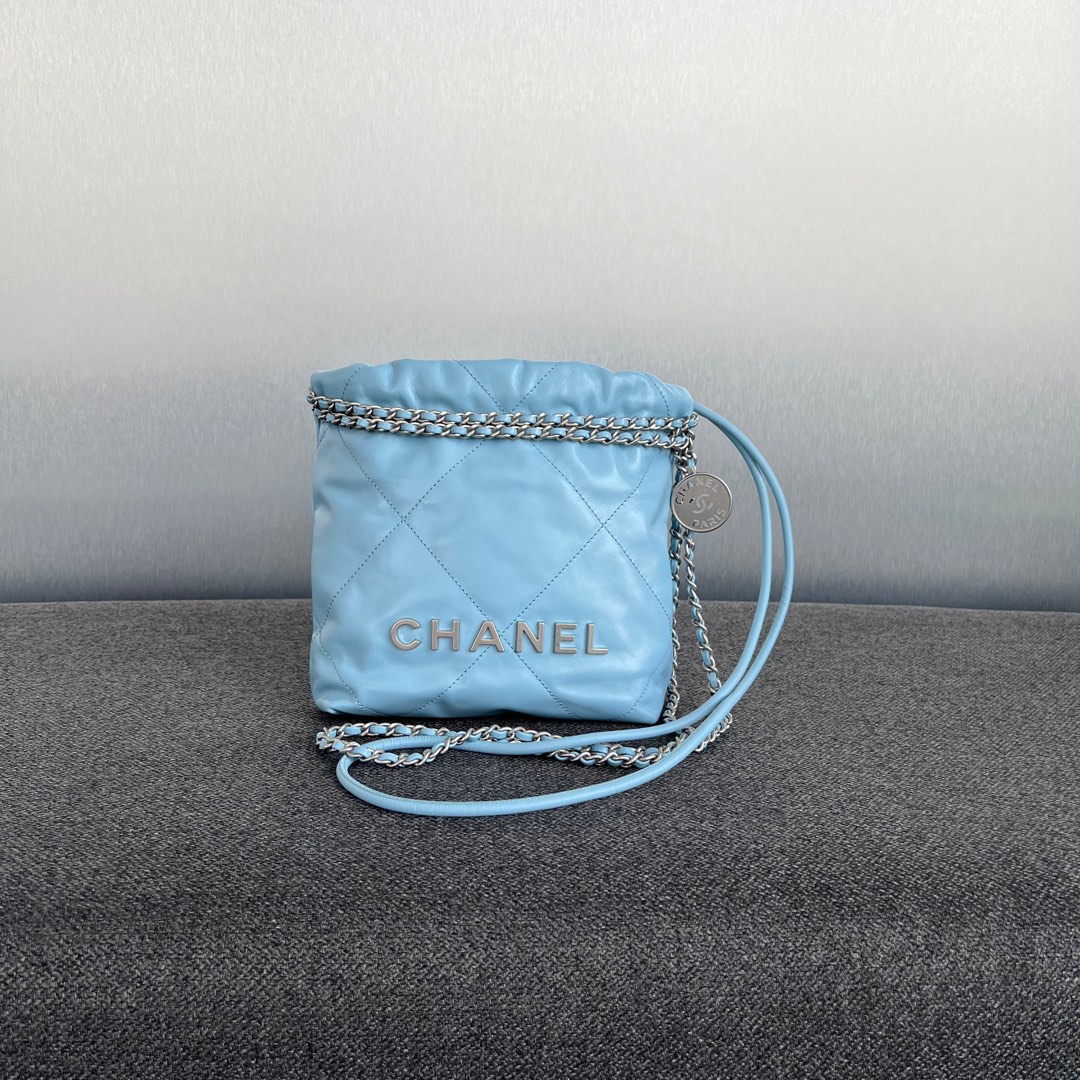 New Chanel 22 Mini Bag Calfskin Light Blue / Phw, Luxury, Bags & Wallets on  Carousell