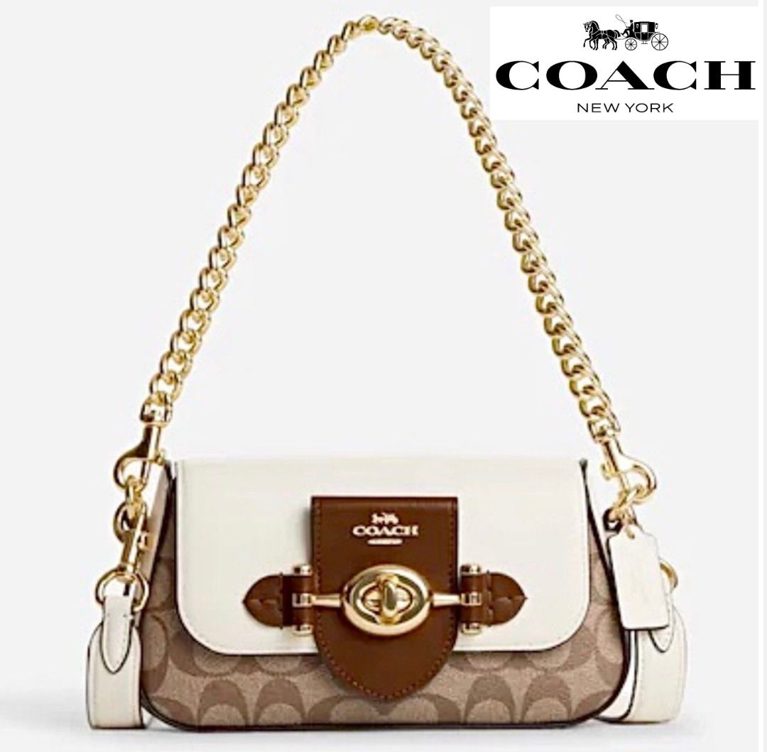 White and gold coach purse sale