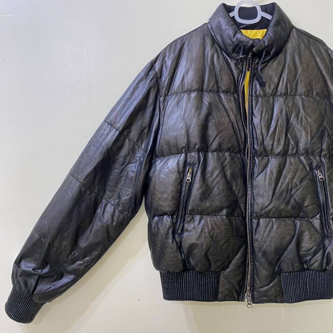 North Beach Leather Black Perforated Leather Puffer Jacket with