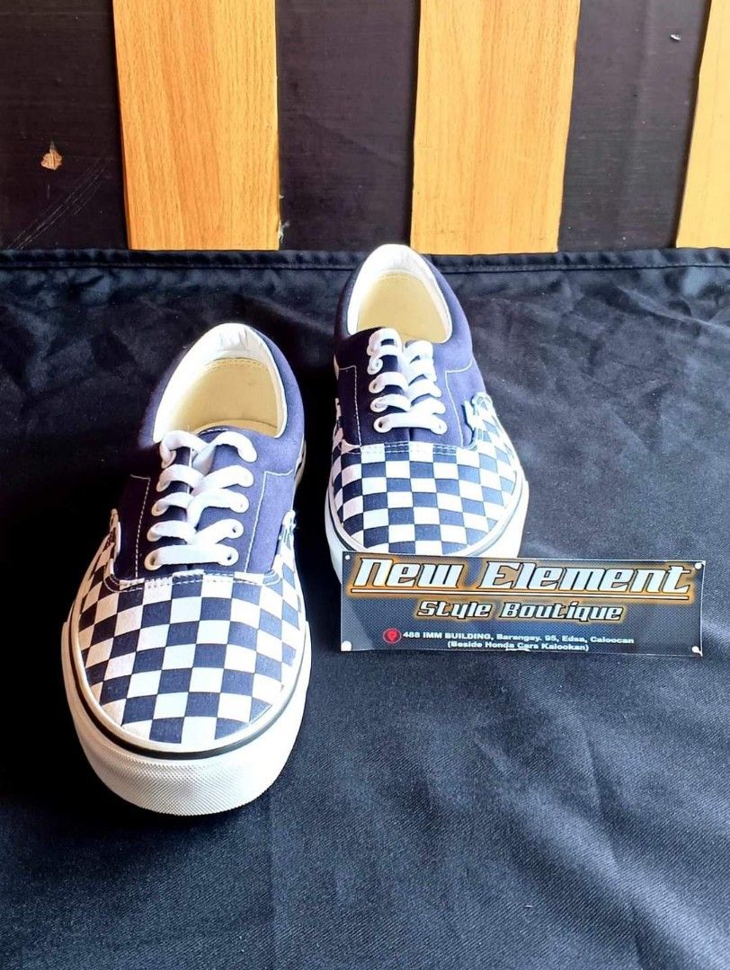 Checkered vans navy blue hot sale
