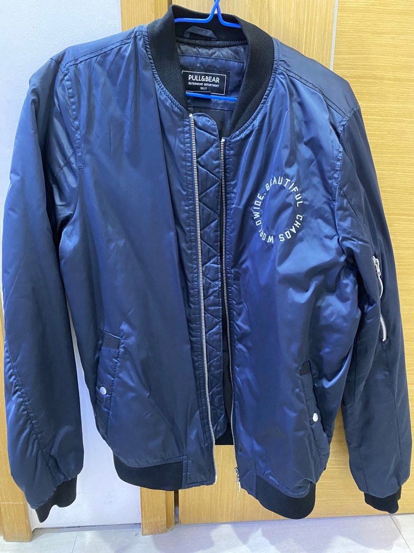 Pull&Bear Bomber Navy Jacket, Men's Fashion, Coats, Jackets and