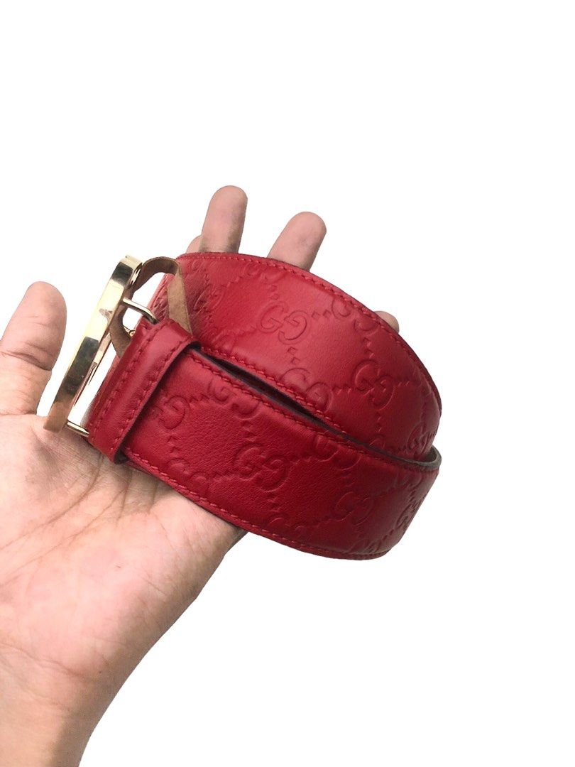 Rare OG GUCCI Guccissima Leather Silver Interlocking G Buckle Belt Red Leather GG Logo Belt