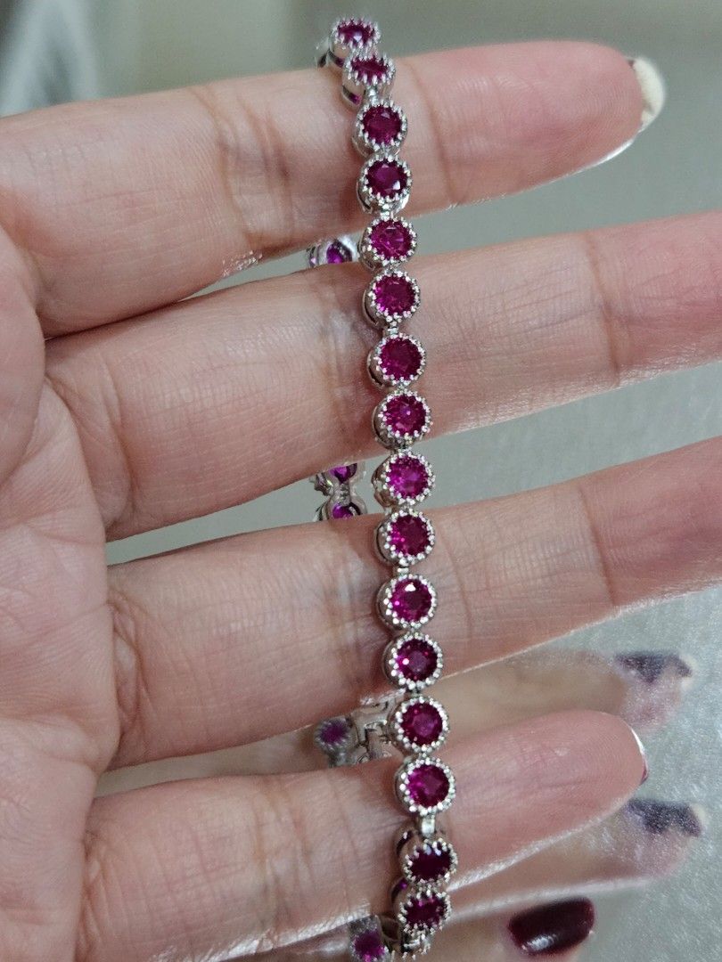 Ruby Stone Round Bracelet (Category: Bracelets) located in Cainta. Submitted by Kahi0410 (Listing ID 1257470297, Image 3). Description: Natural Ruby Stone Elegant Design Stainless Steel 17cm wrist Size Hypoallergenic Safe for Acidic and Sensitive Skin.