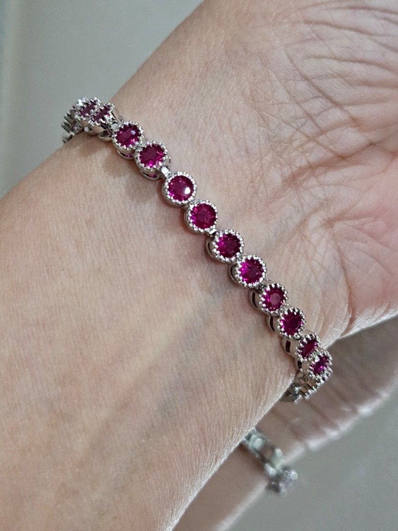 Ruby Stone Round Bracelet (Category: Bracelets) located in Cainta. Submitted by Kahi0410 (Listing ID 1257470297, Image 2). Description: Natural Ruby Stone Elegant Design Stainless Steel 17cm wrist Size Hypoallergenic Safe for Acidic and Sensitive Skin.