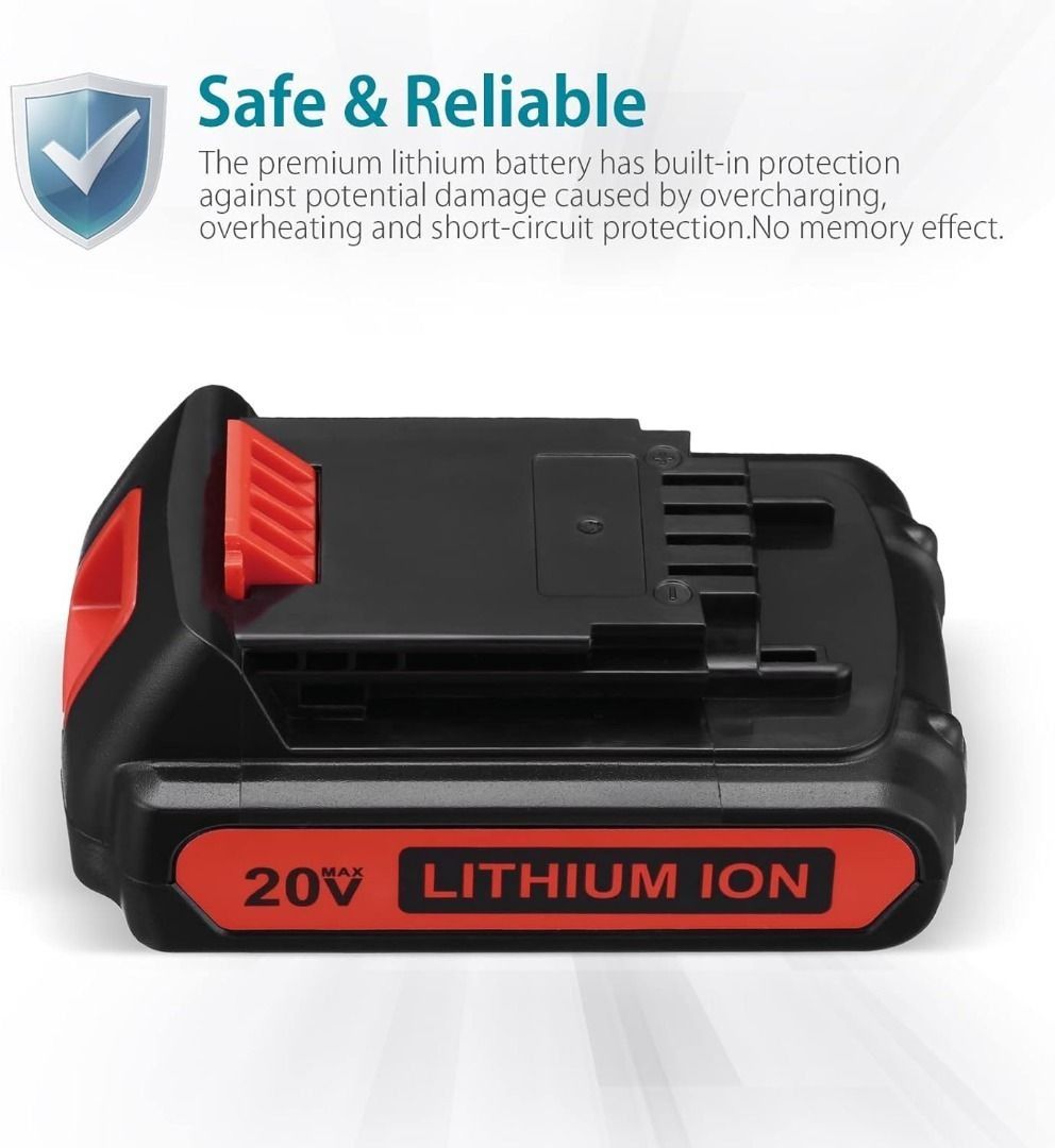 2.0Ah LBXR20 Replacement Battery for Black and Decker 20V Lithium Battery  Max Compatible with LB20 LBX20 LST220 LBXR20B-2 LB2X4020 Cordless Tool