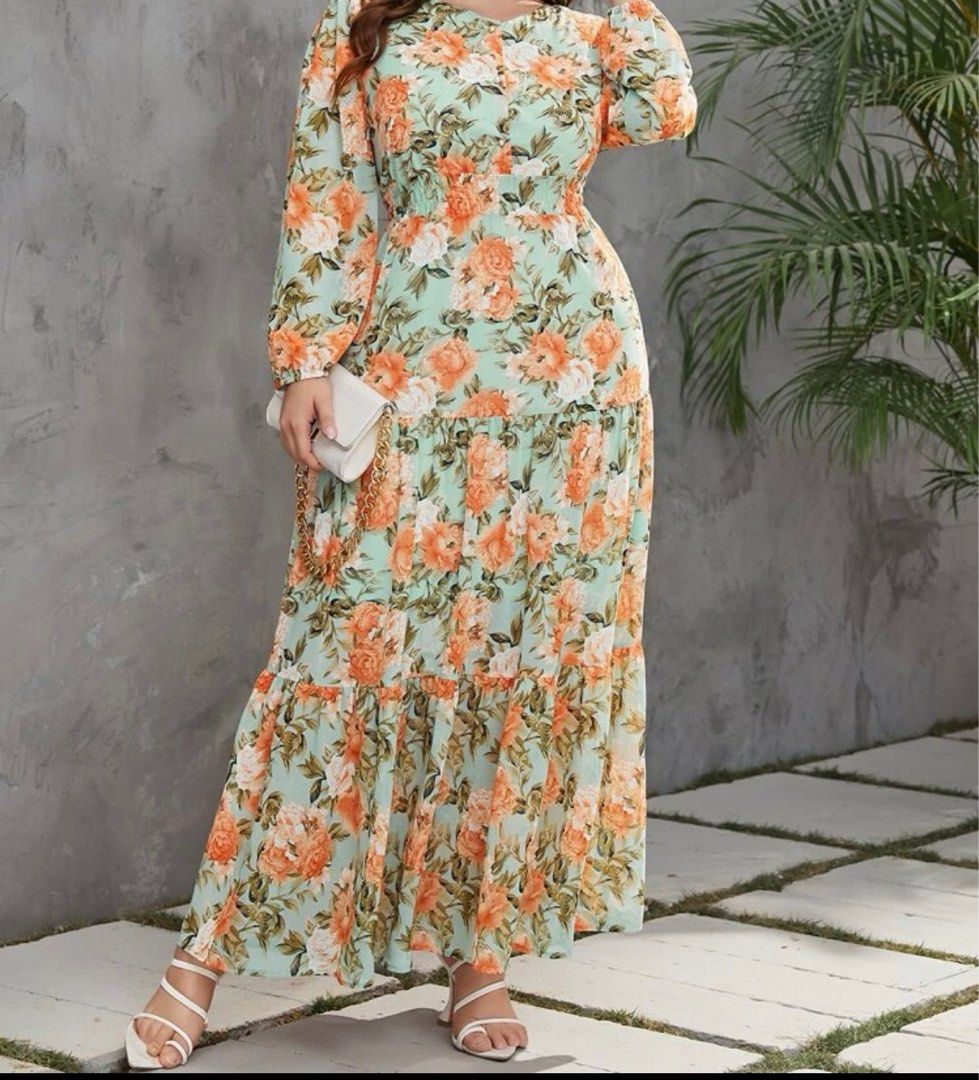 SHEIN Mulvari Plus Ruffle Hem Allover Floral Dress Women s
