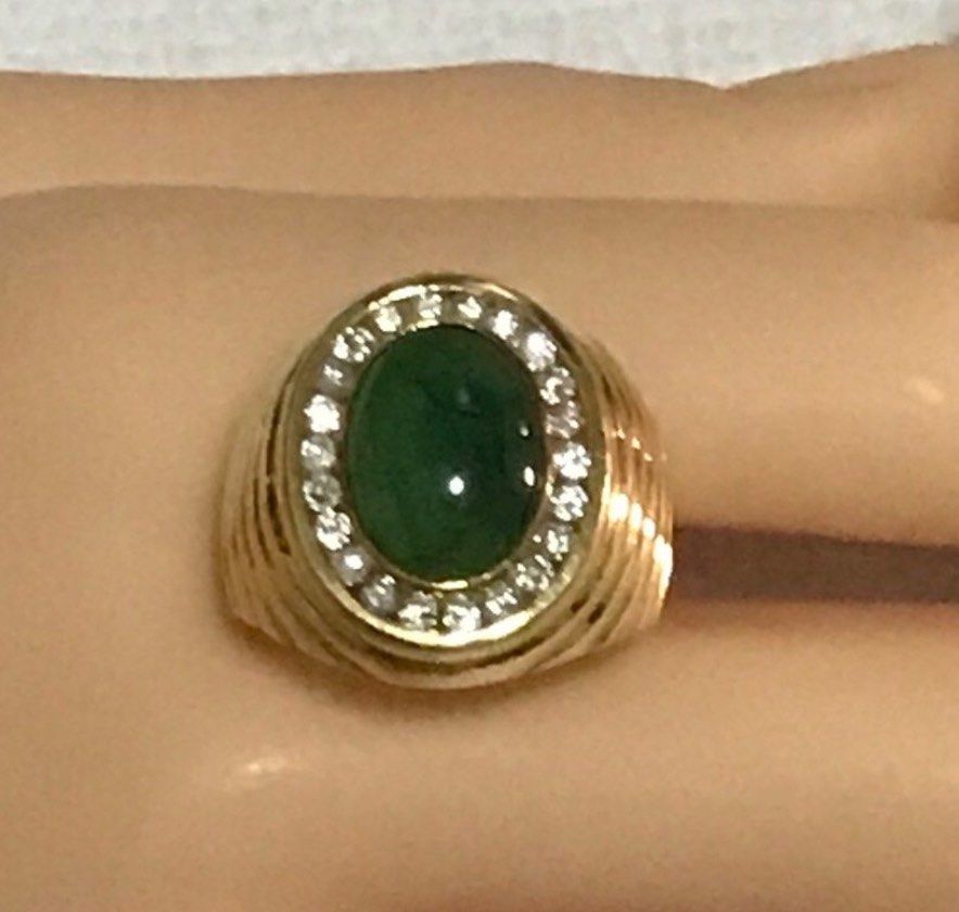 Special Offer Gorgeous Excellent 20K 850 Yellow Gold Authentic Genuine Diamonds Natural Men Type A Jadeite Ring For Sales Please type