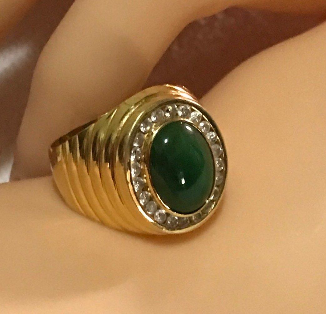 Special Offer Gorgeous Excellent 20K 850 Yellow Gold Authentic Genuine Diamonds Natural Men Type A Jadeite Ring For Sales Please type