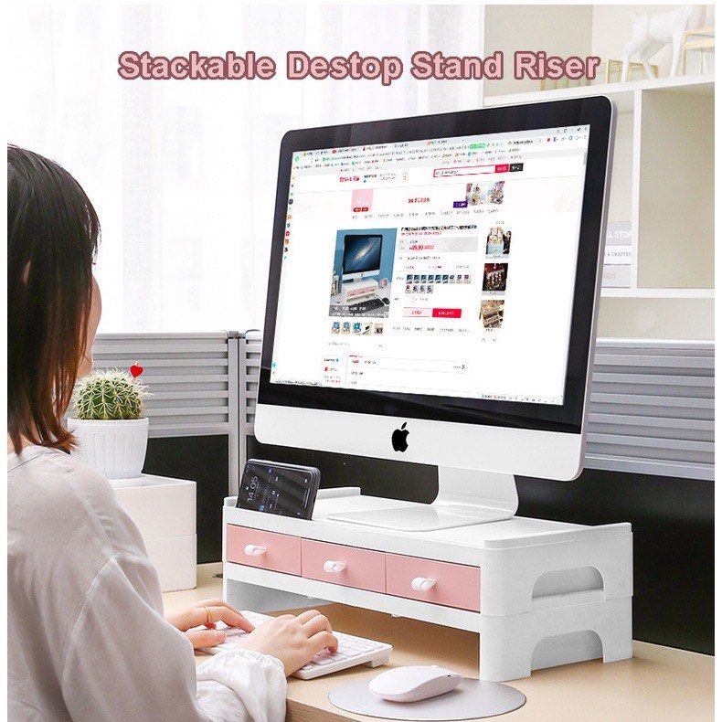 Stackable Multifunctional Computer Monitors Stand Riser With Drawer Organizer Elevated Rack (Category: Shelves, Cabinets & Racks) located in Singapore. Submitted by bw.eshop (Listing ID 1257378938, Image 2). Description: .