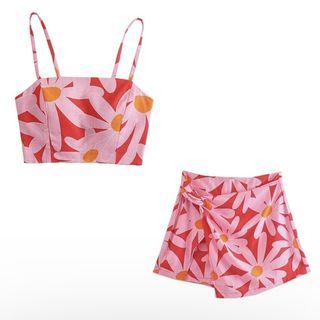 Summer Pink Floral Set (Top + Skort)
