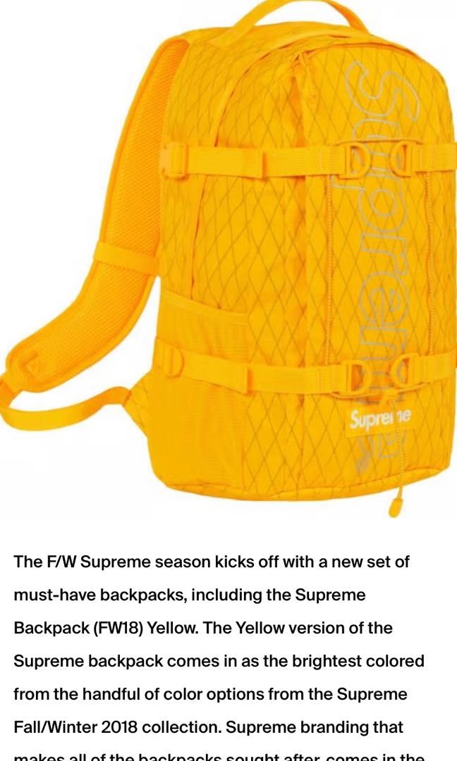 Supreme fw18 sale backpack yellow