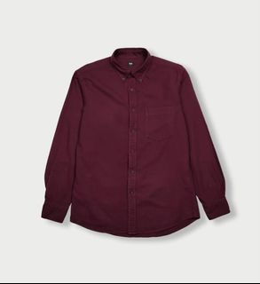 UNIQLO (M) Flannel Plain Button Down Collar Maroon 