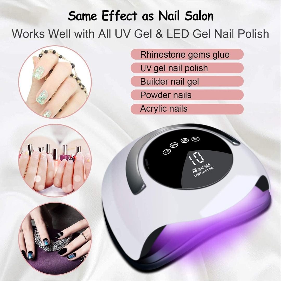 UV LED Nail Lamp 120W Faster Gel Nail Dryer Professional Curing Lamp for  Fingernail and Toenail Nail Gel Polish Machine with 4 Timer Setting Touch  Screen (Sun BQ5T) (Pink)