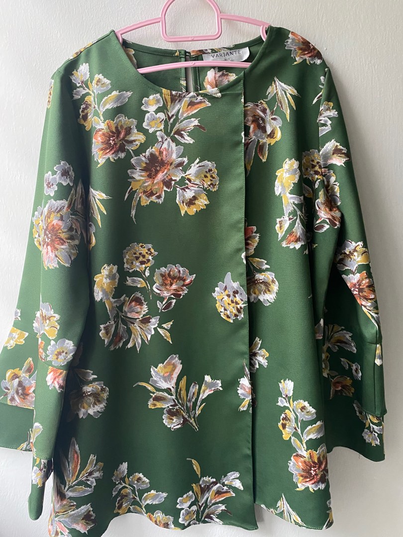 variante green blouse, Women's Fashion, Tops, Blouses on Carousell