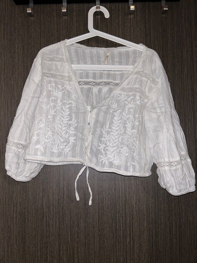 Vintage white pointelle lace long sleeve top main image 0
