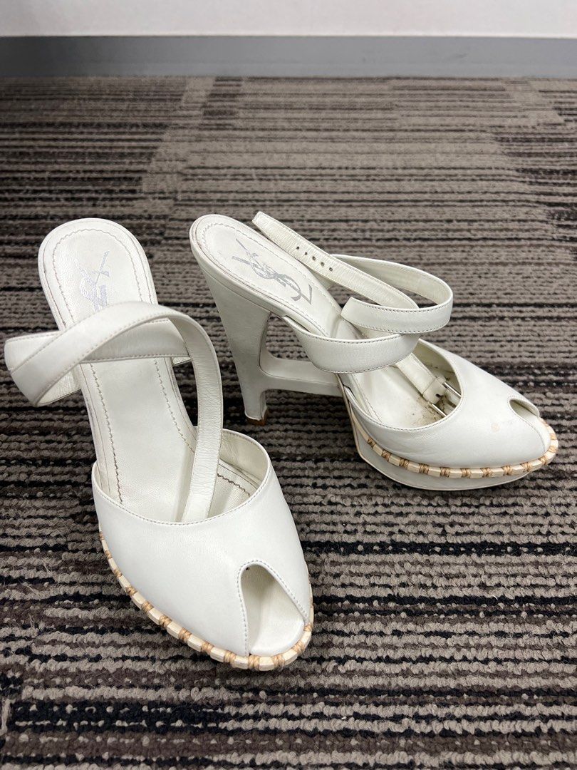 Ysl hot sale white heels