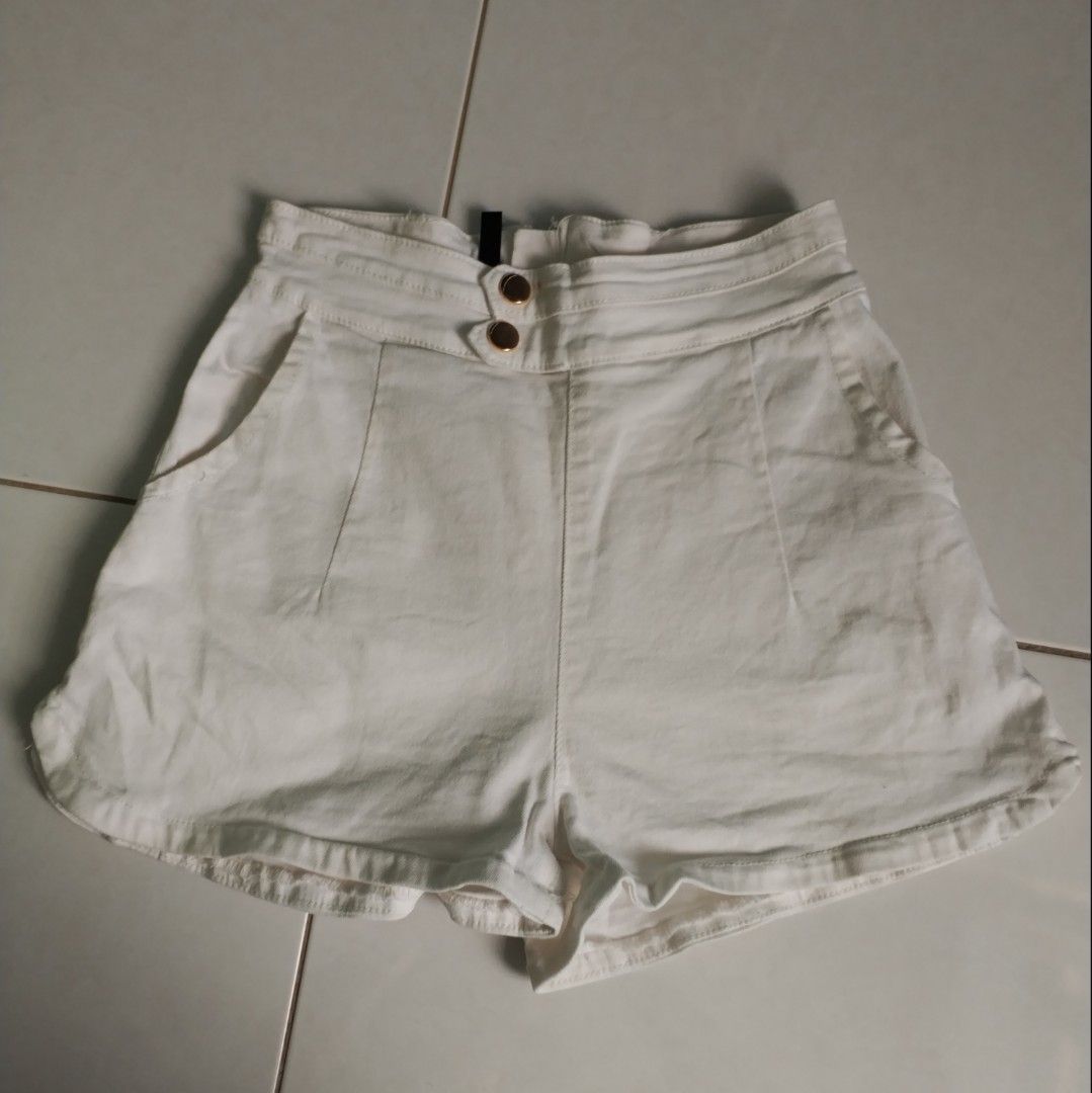 White denim knee length shorts store