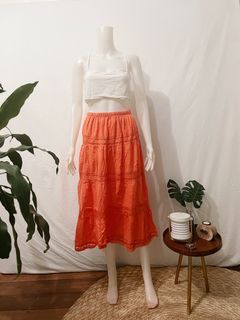 White Tie Back Crop Top & Maxi Orange Skirt