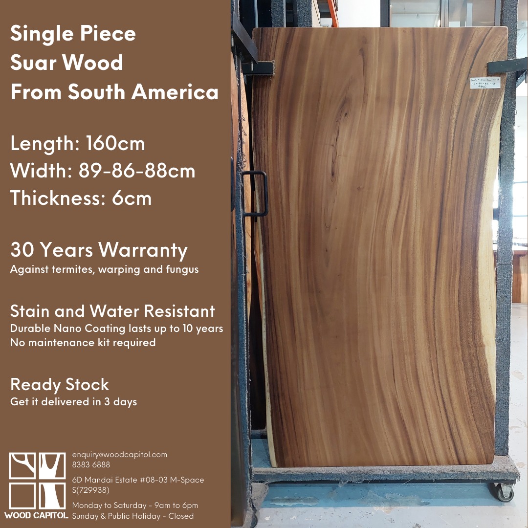 Wood Capitol Suar Wood South American Walnut Live Edge Solid Wood Table Single Slab Wooden