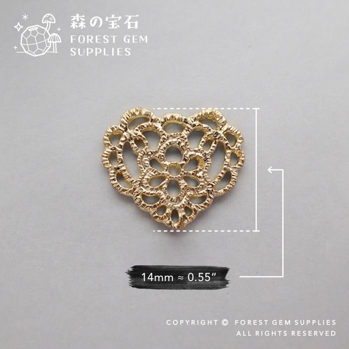 15x14mm 14K gold plated tatting lace heart charms jewelry making