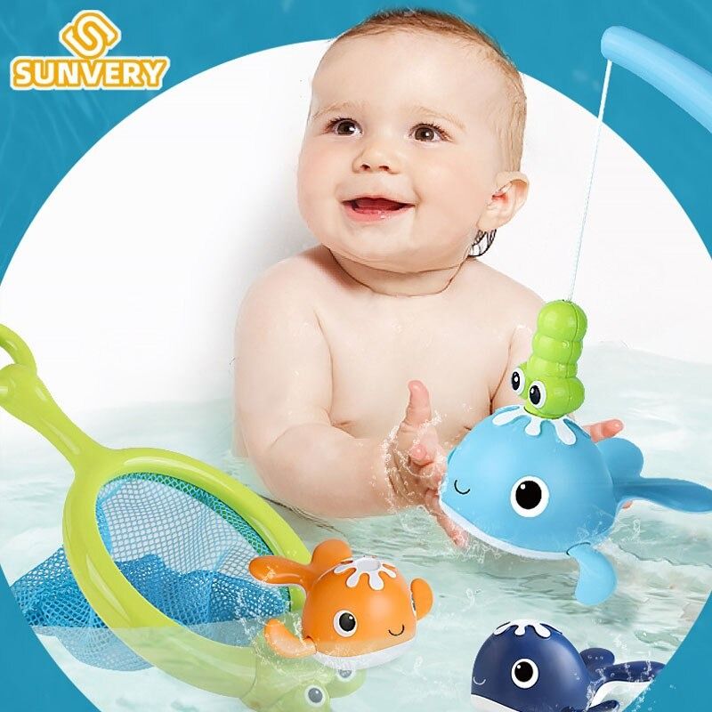 Bath Toy Magnetic Fishing Games Wind-up Swimming Whales Water