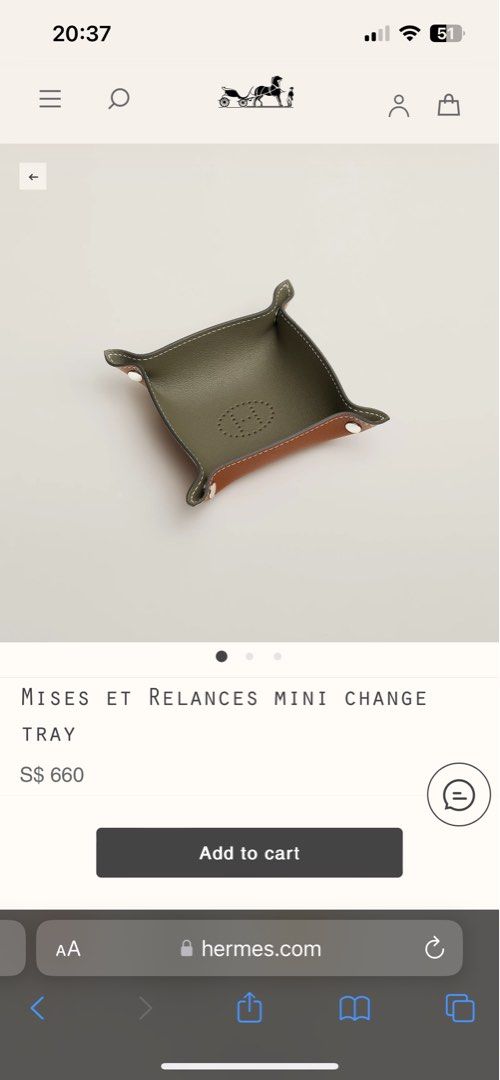 Hermes Etoupe Mises et Relances Leather Jewelry Valet Change Tray