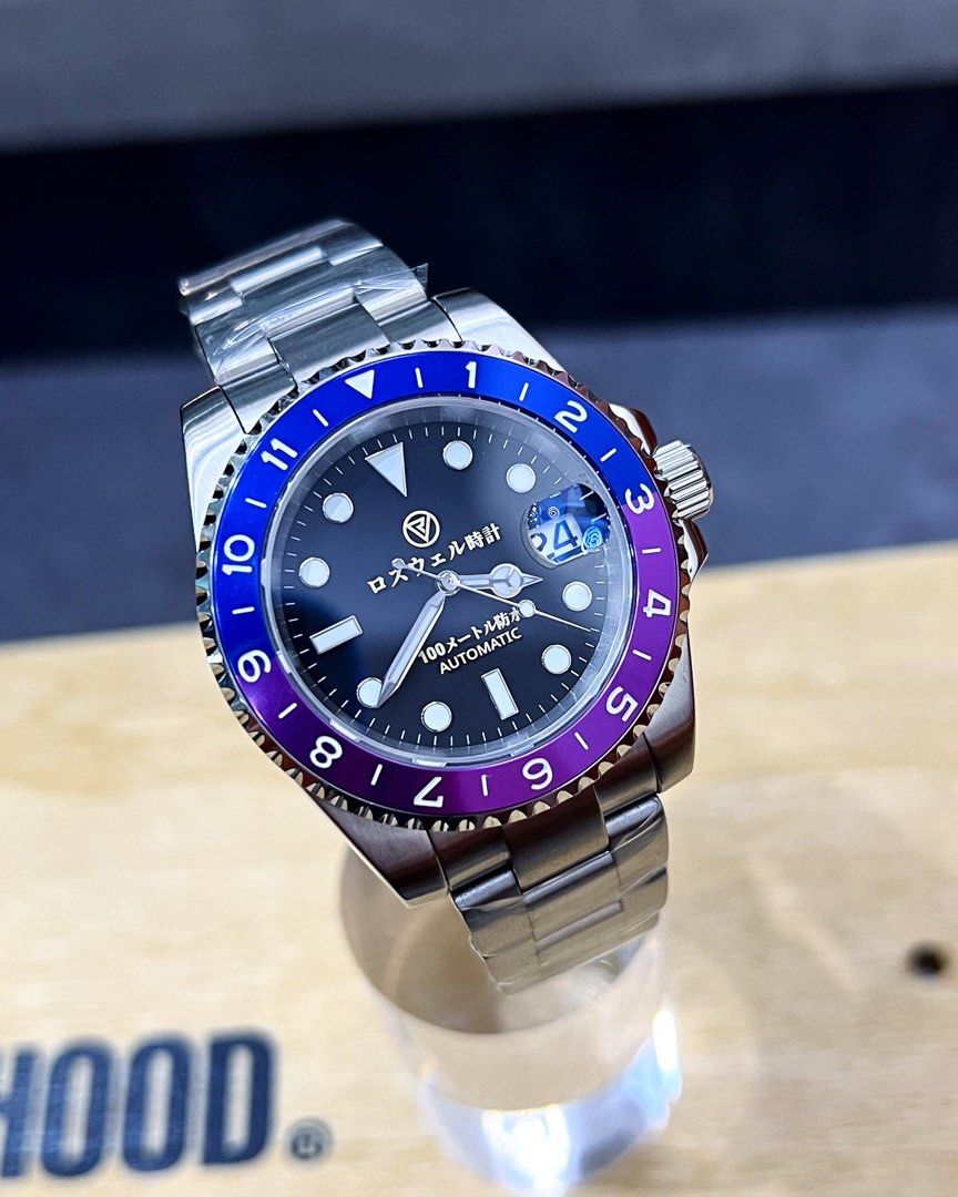 ロズウェル時計系列🏯紫藍色/ seiko mod nh35機芯手錶, 名牌, 手錶
