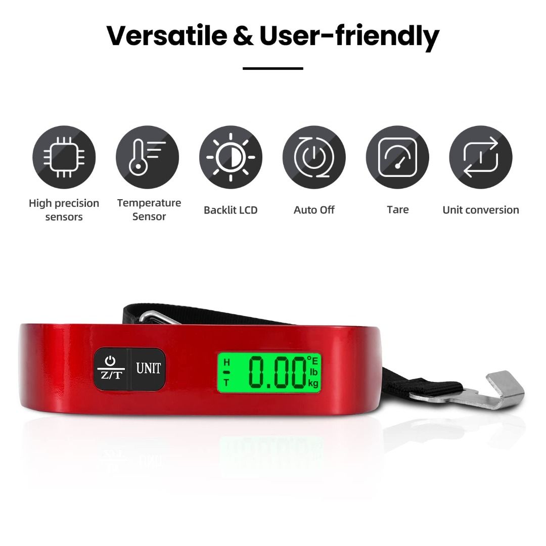 Digital Luggage Scale with Temperature Dsiplay - Red
