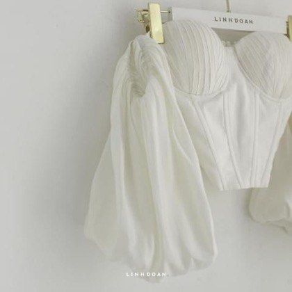 ☁️ White Corset Top Off Shoulder with Puff Sleeves, Women's