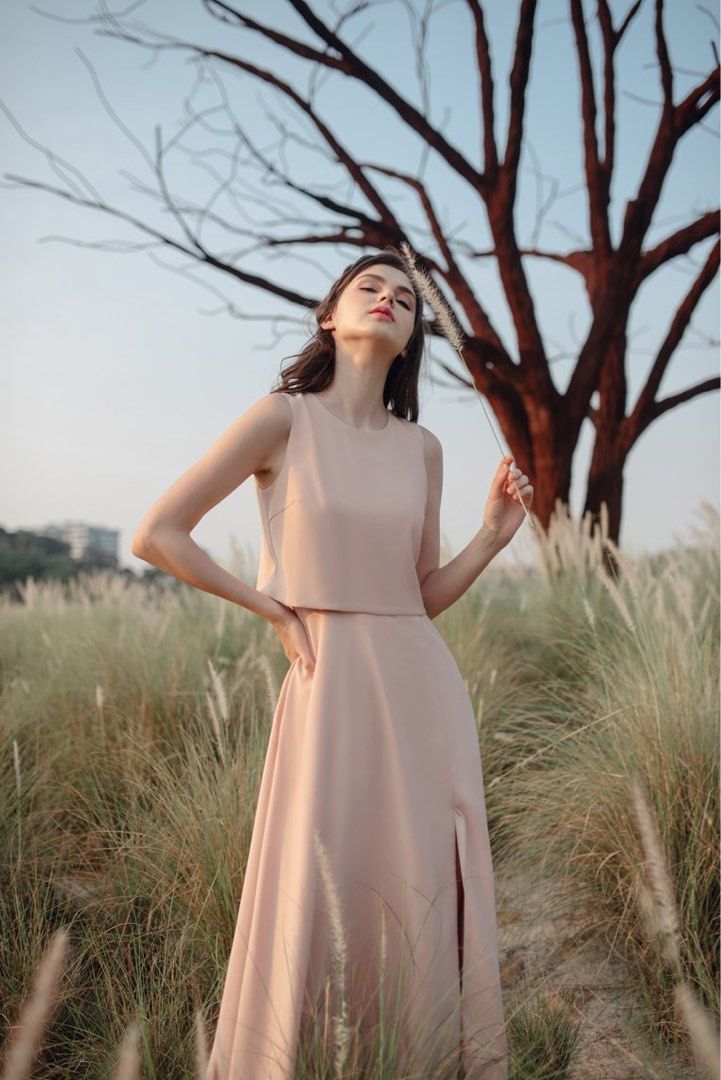 After Dark Two Piece Sleeveless Dress Nude Pink by The Thread