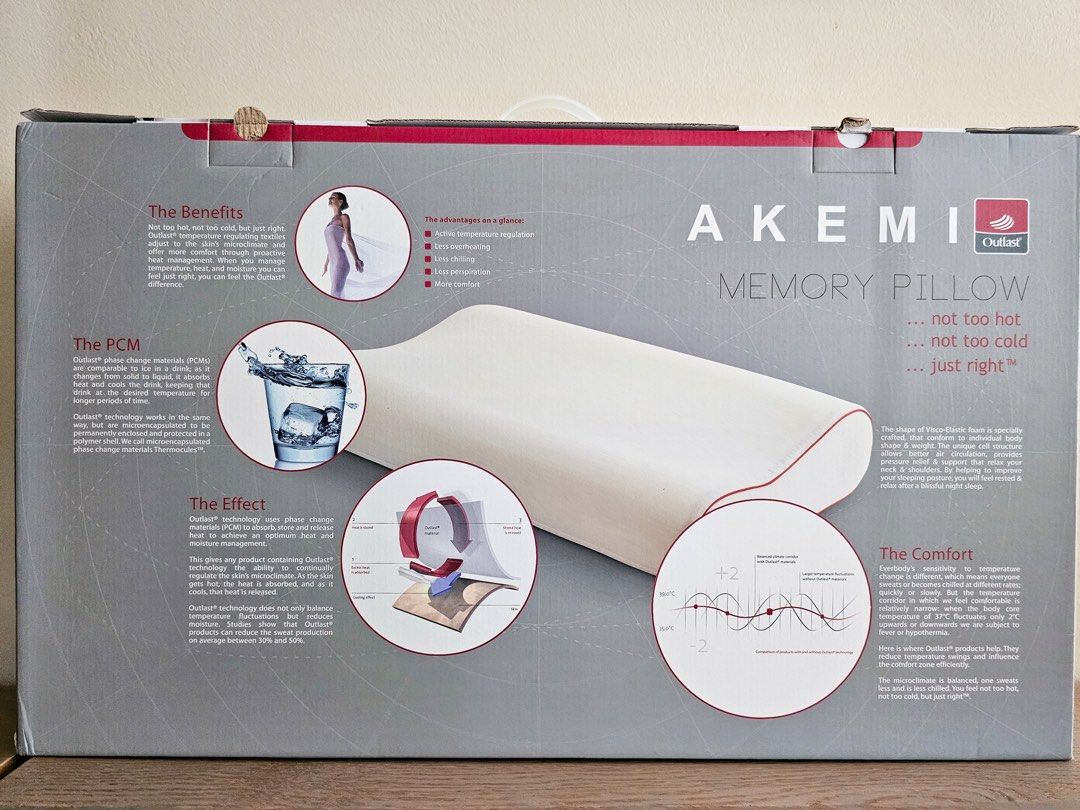 AKEMI Outlast Memory Pillow ( 60cm X 36cm ), Furniture & Home Living