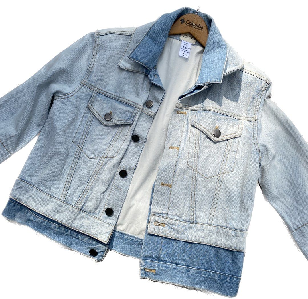 Alice Olivia Two Tone Denim Jacket Women s Fashion Coats