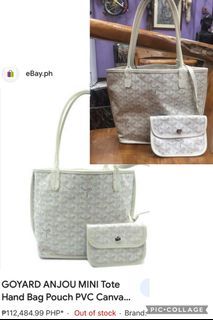 GOYARD ANJOU MINI Tote Hand Bag Pouch PVC Canvas Leather White Women Used  Japan 