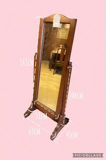 Antique solid wood full length mirror with stand