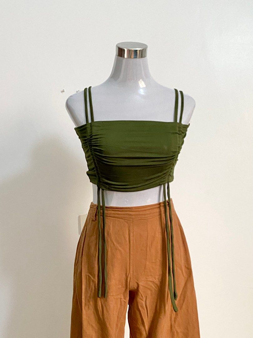 Army Green Pull String Top, Women's Fashion, Tops, Sleeveless on Carousell