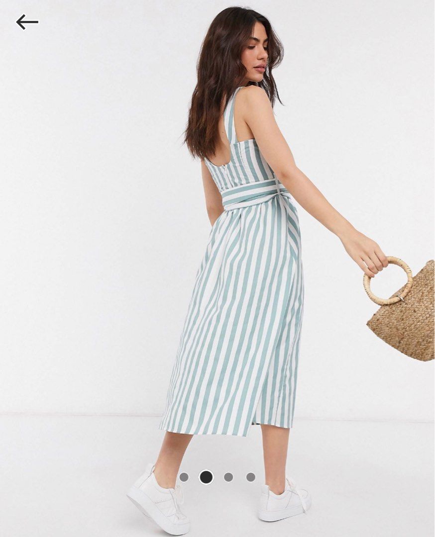 ASOS Design midi skater sundress with wicker belt in green stripe, Women's  Fashion, Dresses & Sets, Dresses on Carousell