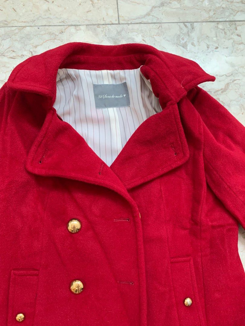Red wool discount pea coat womens