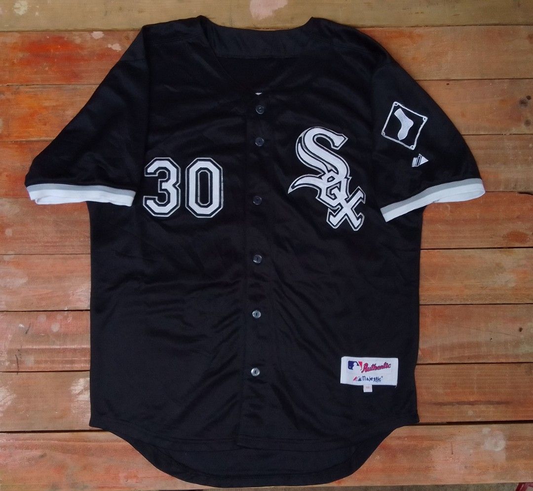 Men's STUSSY black jersey SHIRT button-up MEDIUM Rare! White Sox