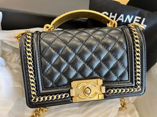 BNIB Authentic CHANEL Black Lambskin Enamel Gold Metal Top Handle Flap Bag  22B