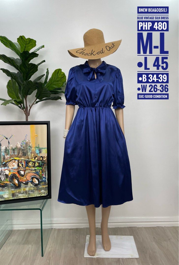 BNEW BEA & COS BLUE VINTAGE SILK DRESS, Women's Fashion, Dresses & Sets,  Dresses on Carousell