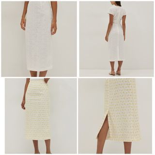 BNWT in Bag Love Bonito Gloria Broderie Column Skirt in White & Daffodil - S & M