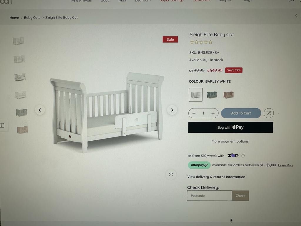 Baby cots afterpay on sale