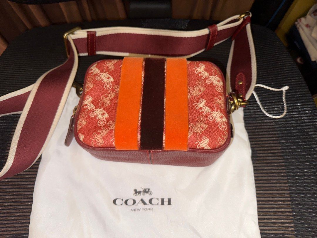 Coach Camera Bag 16 With Horse And Carriage Print And Varsity Stripe