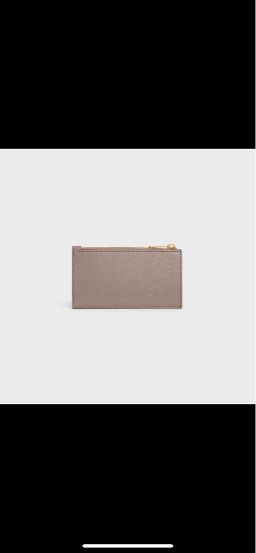 ZIPPED COMPACT CARD HOLDER ESSENTIALS IN GRAINED CALFSKIN - BLACK