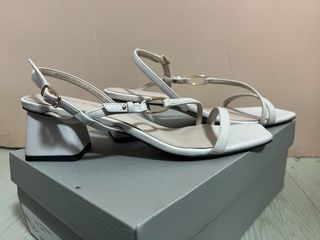 Charles & Keith Metallic Accent Strappy Block Heel Sandals White