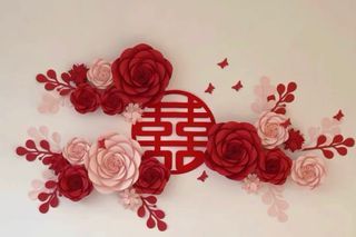 Chinese Tea Bridal Wedding Decoration Paper Flowers Double Happiness Symbol