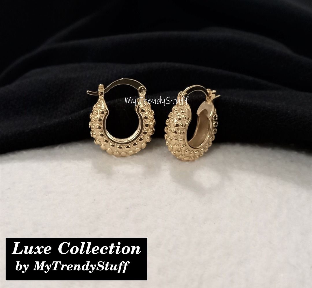 Classy Textured Gold Hoop Earrings Women s Fashion Jewelry