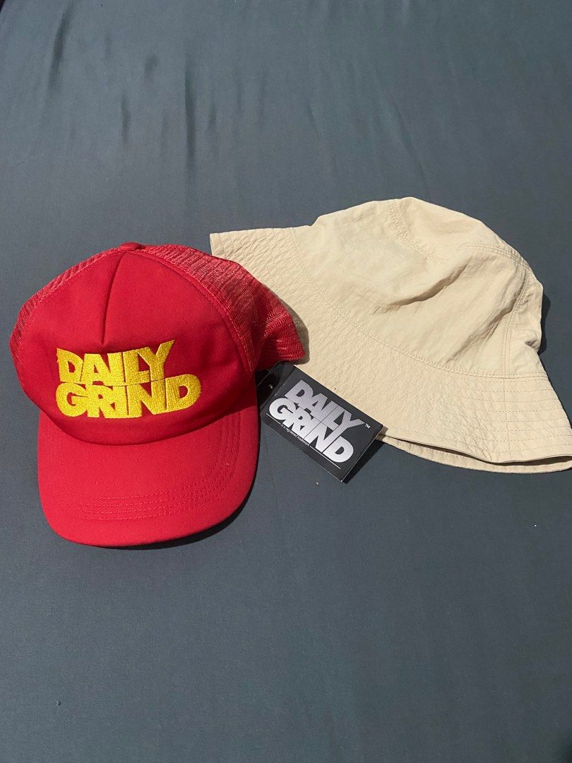Daily Grind Trucker Cap with free Uniqlo Bucket Hat, Men's Fashion