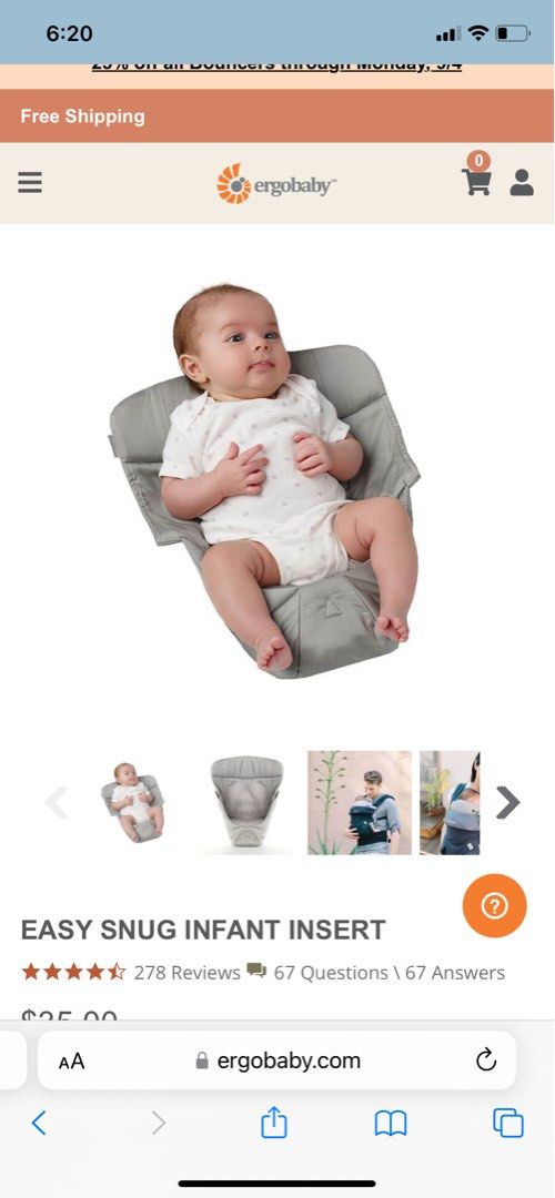 Ergo Baby Infant insert (Category: Carriers & Slings) located in Manila. Submitted by avalanchesonlineshopmainacount (Listing ID 1252740147, Image 1). Description: 4 stock available .