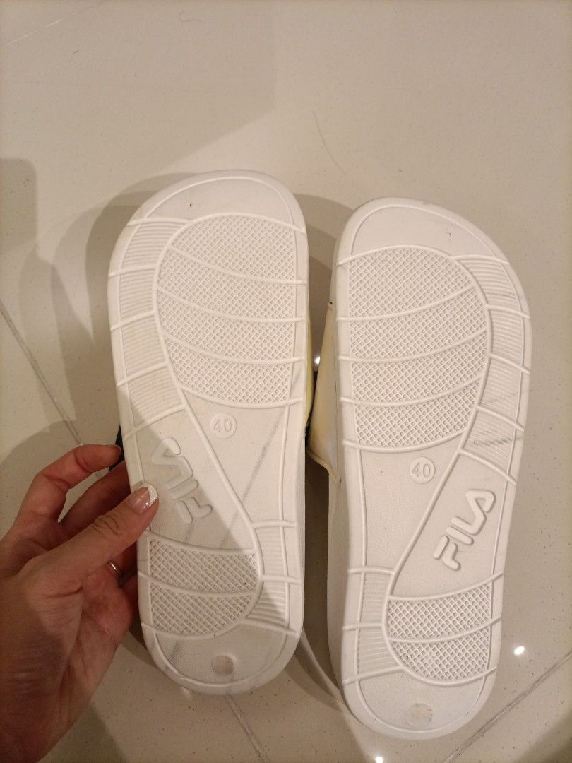 White and gold fila slides cheap